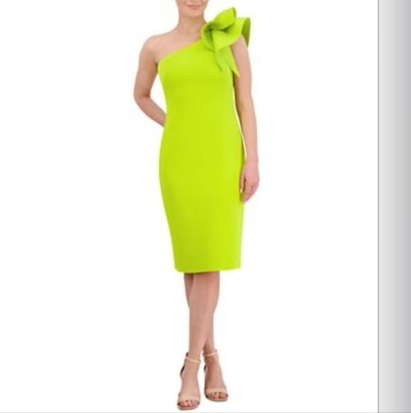 Jessica Howard Dresses & Skirts - Jessica Howard Lime Green One Shoulder Sheath Dress NEW